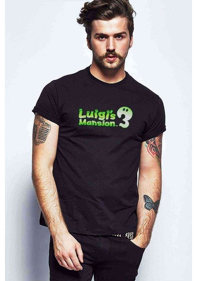 Luigi'S Mansion 3 Logo Baskılı Siyah Erkek Tshirt