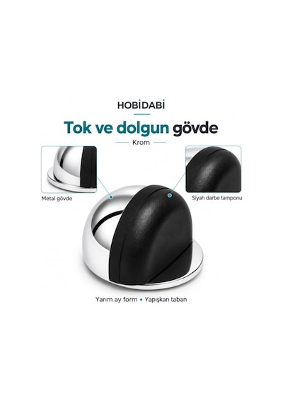 Yarımay Yapışkanlı Kapı Kolu Stoperi, Metal Kapı Tamponu, Koruyucu Kapı Durdurucu 5, Krom