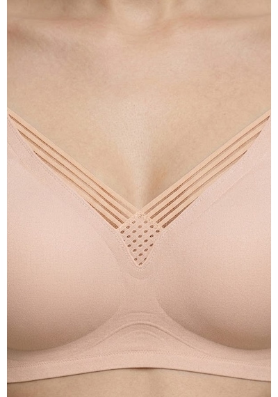 Cottonill Seamless Bra - Lucent Lazer Kesim Balensiz Ön Çapraz Şerit Detaylı Kadın Sütyen 3'lü Paket-2 Siyah - Ten
