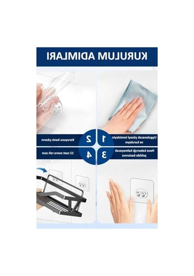 20 Adet Su Geçirmez Kendinden Yapışkanlı Kancalar, Banyo Rafı 50cm
