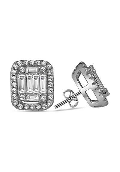 Monemel Kristal Taşlı Gümüş Baget Küpe Altın Kaplama E01132 Gümüş - Rodyum