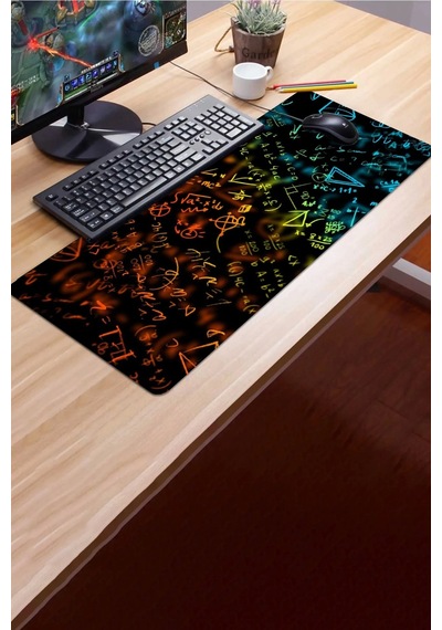 Sonictouch Mavi Turuncu Neon Matematik Tahtası Gamer Oyuncu Dikişsiz Sıvı Geçirmez Klavye Mouse Pad Mousepad