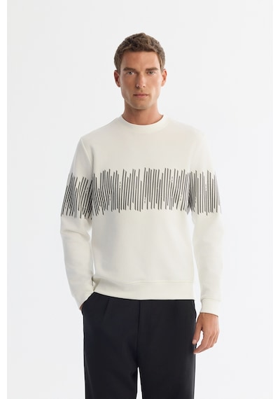 Avva Erkek Ekru Bisiklet Yaka Pamuklu Çizgili Sweatshirt B001203