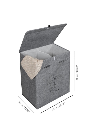 Meleni Home Keçe Deri 2 Bölmeli Çamaşır Kirli Sepeti Çok Amaçlı Katlanır Oyuncak Saklama Hurcu Gri 53x33x60 Cm Diğer