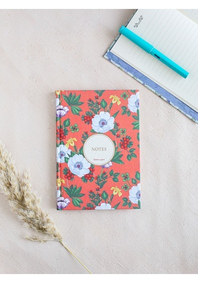 Çiçekli Bez Ciltli Defter / Çizgili Desenli