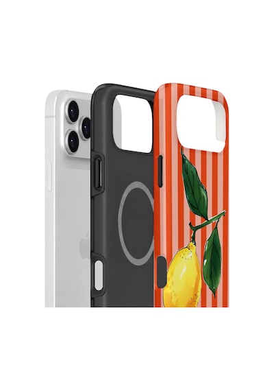Apple iPhone Uyumlu 17 Pro Vorian Çift Katmanlı Magsafe Kılıf Sicilian Lemon Red Stripe