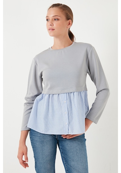 Lela Bisiklet Yaka Gömlekli  Oversize Fit Oysho Kumaş Bayan Sweat 5865880 Gri
