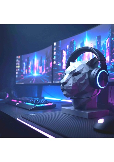 Happy3dworld Kaplan Figürlü Kulaklık Standı, 3d Baskı Low Poly Masaüstü Dekor