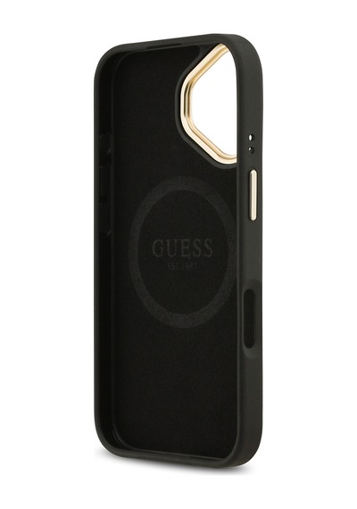 Apple Uyumlu iPhone 17 Kılıf Guess Lisanslı M-safeli 4g Desenli Pu Metal Plaka Klasik Logolu Kapak Siyah Siyah