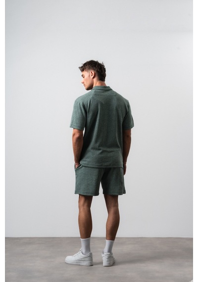 Erkek 2flyy Yazılı Yarım Fermuarlı Regular Fit T-shirt Şort Takım Nefti Çok Renkli