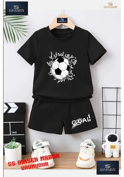 Ss Sinser Çocuk Unısex Futbol Top Graft Özel Baskılı Bisiklet Yaka Tişört - Şort Alt - Üst Çocuk Takım Renk:siyah