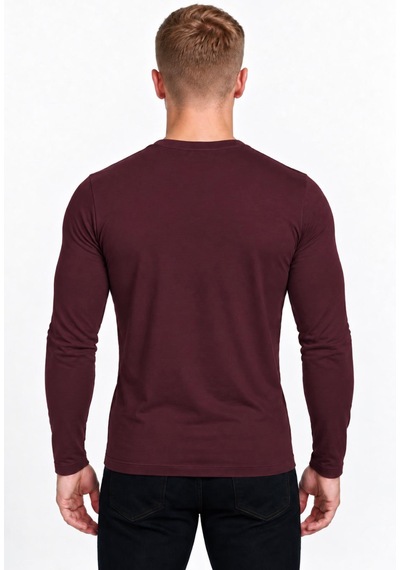 Axxel Erkek Koyu Bordo Pamuklu Likralı Süprem Uzun Kollu T-shirt-d236