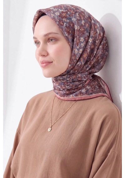 Silk Home Mini Floral Desen Soft Pamuk Eşarp Gri Kahve