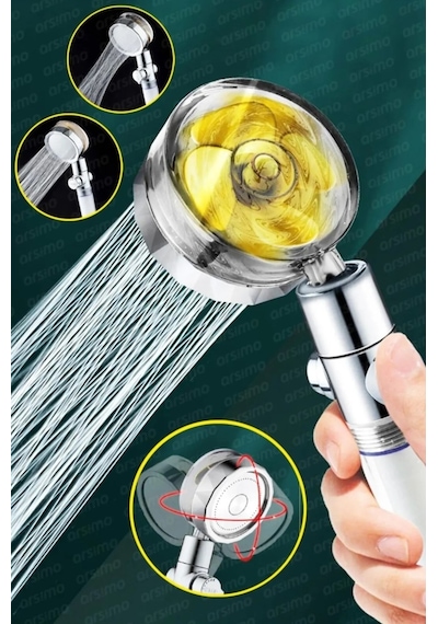 Duş Başlığı Pervaneli Filtreli Su Tasarruflu Duş Başlıgı Turbo El Gri
