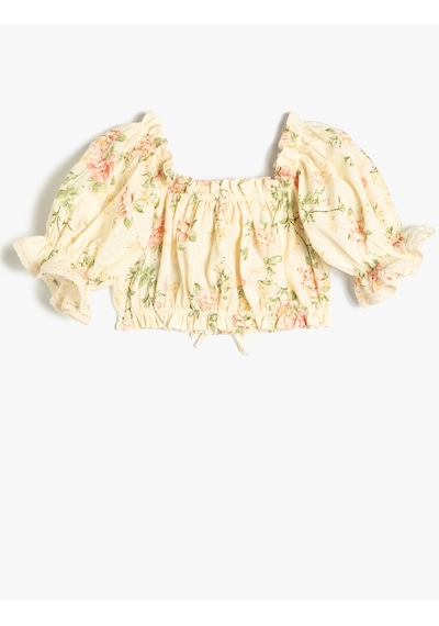 Koton Çiçekli Crop Bluz Fırfır Detaylı Pamuklu Pembe Desenli 4skg60007ew Pembe Desenli