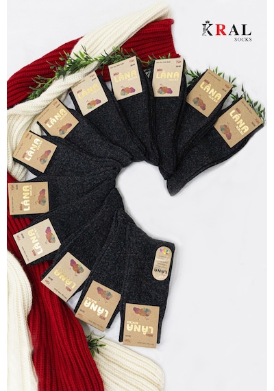Kral Socks Çorap 12 Çift Kışlık Yün Çorap Lambswool Özel Kuzu Yünlü Kadınlar Için Termal Özellikli Siyah
