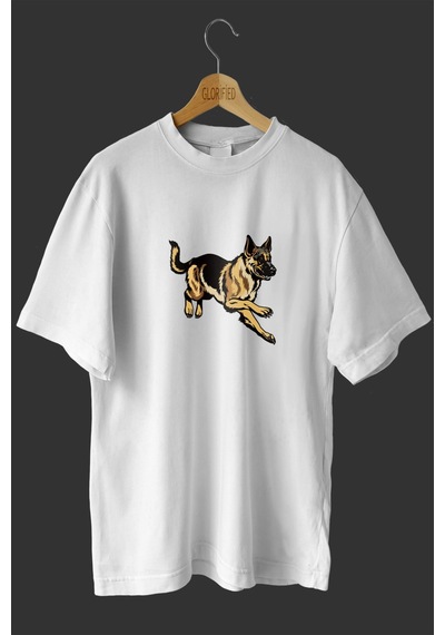 Noıssey -wed German Shepherd Tasarım Baskılı Oversize T-shirt Tişört Beyaz