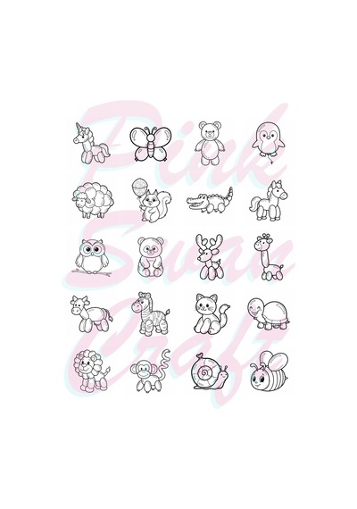 Cute Balloon Animals Bold And Easy 20x20 Cm Büyük Boyama Kitabı, Çocuklar Ve Yetişkinlere