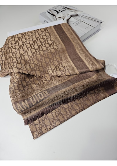 Cd Desen Kaşmir İpek Şal Silk Scarfs Hijab İthal Ürün Kahverengi