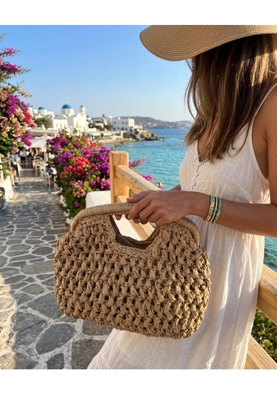 Yş Collection Burslu Hasır Clutch Çanta Bej