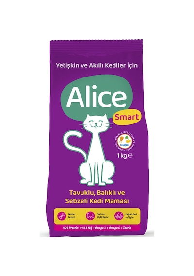 Alice Smart Balıklı Tavuklu ve Sebzeli Yetişkin Kedi Maması 20 x 1 KG