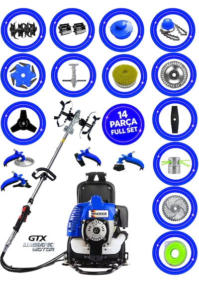 Prowackers German Kx-8500 Prox Sırt Tırpan+ Akrobat Çapalama + Toprak Eşeleme 14 Parça Biçici Setli