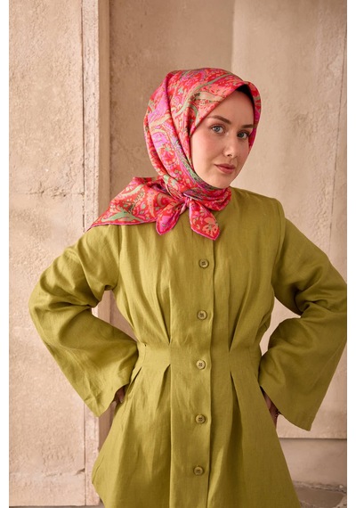 Silk Home Twill İpek Eşarp 11473-24 Pembe, Kırmızı, Biskay Yeşili
