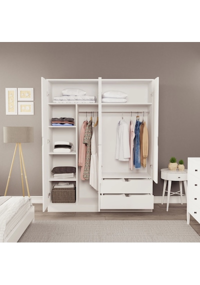 Moderno Xl 4 Kapaklı 2 Çekmeceli Gardırop Geniş Aileler İçin Şık Çözüm Beyaz