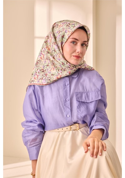 Silk Home Twill İpek Eşarp 11477-04 Ekru, Bej, Su Yeşili, Çilek Kırmızısı, Lila