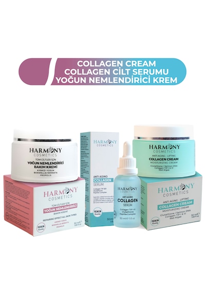 Kolajen Krem + Kolajen Serum + Yoğun Nemlendirici Bakım Kremi 3'lü Bakım Seti