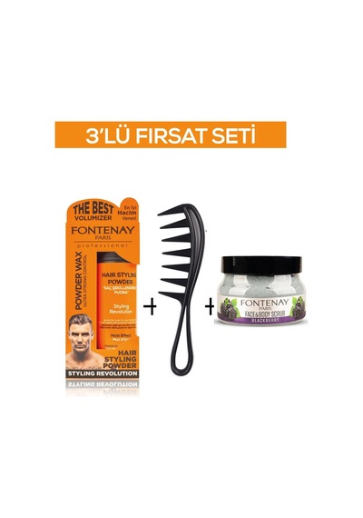 Fontenay Pudra Toz Wax Turuncu 20gr +şekil Tarağı 043+ Face And Body Scrub Böğürtlen 350ml 3'lü Set