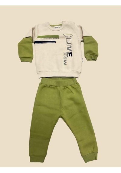 Mini World Erkek Çocuk Kalın Pamuklu Bel Paça Lastikli Eşofman Takım-14656 Yesil
