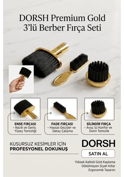 Berber Fade Fırça Seti Silindir Fırça Ense Fırçası Barber Stilist Kuaför Fırçası Altın - 941899604