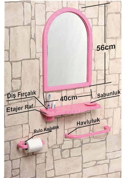Çoklu 4 Parça 56X40Cm Büyük Otel Banyo Cafe Wc Tuvalet Ayna Seti Pembe