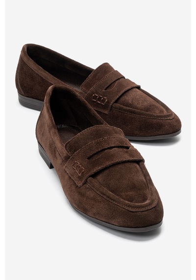 De Marscha Hakiki Deri Kadın Loafer Siyah Toscana Kahve Süet