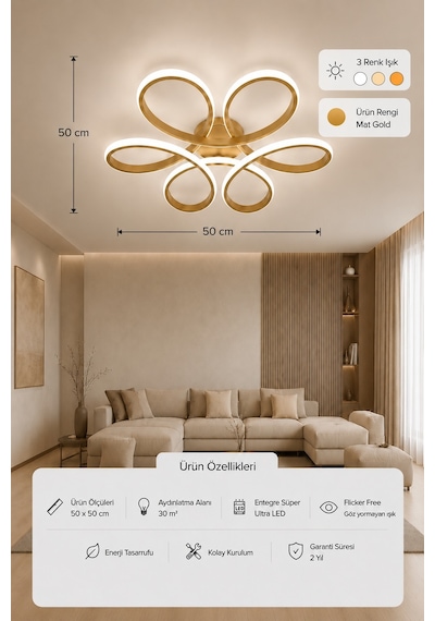 Niva Led Plafonyer Avize 3 Renk Kumandalı Eskitme
