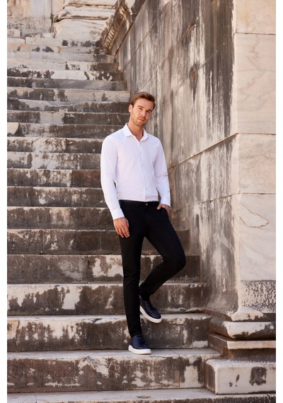 Morven Beyaz Slim Fit Dar Kesim Düz Sert Yaka Uzun Kollu Gömlek 99mc004002600 Beyaz