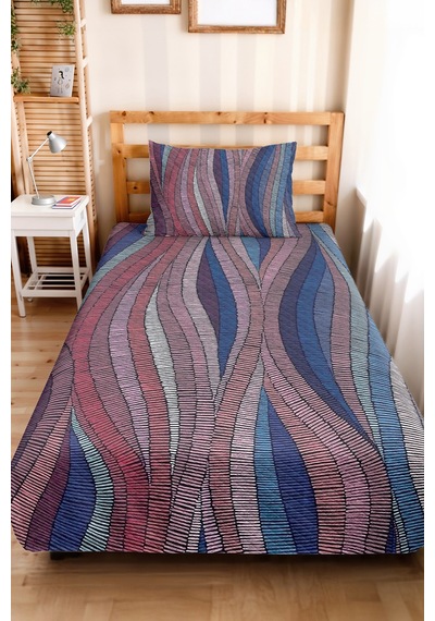 Geometrik Mavi Genç Odası Tek Kişilik Pike Takımı - Modern Pembe 160x220 Cm Kapitone Yatak Örtüsü Ekru