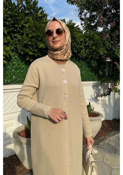 Rabia Şamlı Sinem Çelik Örme Triko Hırka Taş Çok Renkli