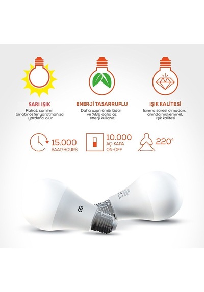 10'lu Led Ampul 9w Sarı Işık E27 3000k 220-240v