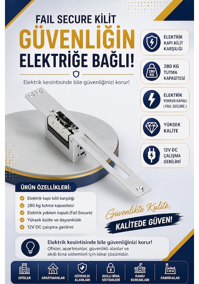 Elektronik Kilit Basaç Kapı Karşılığı Fail Secure Enerji Yokken Kapalı