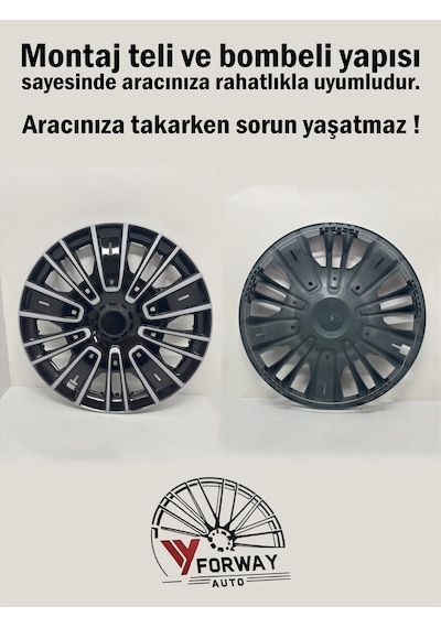 Fiat Bütün Modelleri İçin Uyumlu 15" İnç Gri-siyah 4 Adet Jant Kapağı Egea Linea Albea Punto Vb.