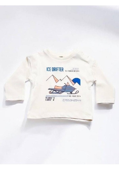 Çikoby Erkek Bebek Ice Drifter Yazılı İnce Uzun Kollu Tshirt-14865 Ekru