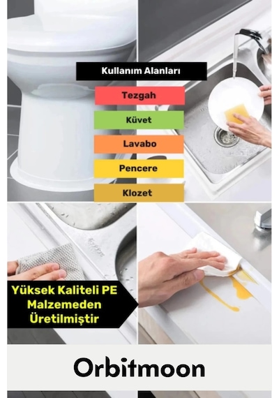 Özel Seri Premium Su Geçirmez Sızdırmaz Lavabo Küvet Yağ Nem Küf Önleyici 3.2m 4 Adet İzolasyon Bant