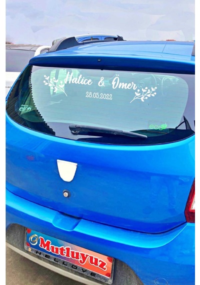 Gelin Arabası Sticker Süs Dekoratif İsim Ve Tarih Yazılı Özel Etiket 001