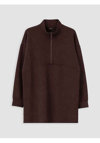 LC Waikiki Lc Waıkıkı Kahverengi Oversize Soft Touch Kadın Sweatshirt Tunik