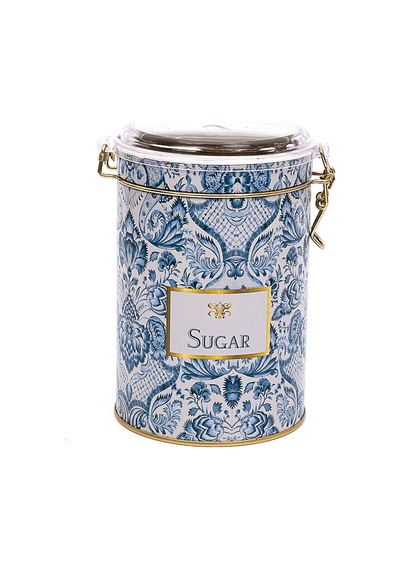 Azulejos Sugar Desenli Kilitli Kapaklı Yuvarlak Metal Kutu, 10.5 X 15 Cm, 1.1 Lt