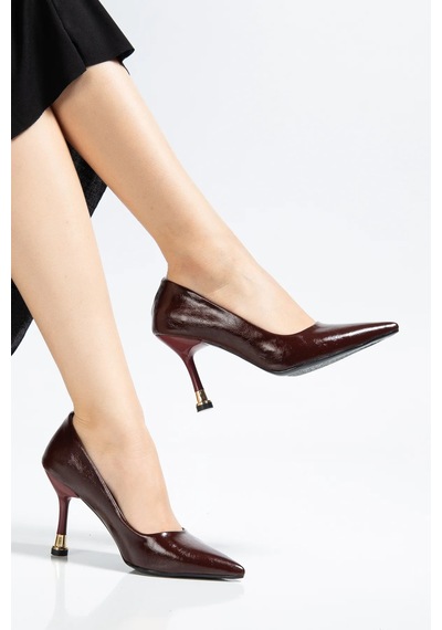 Ketrin Stiletto Rugan Ayakkabı Bordo