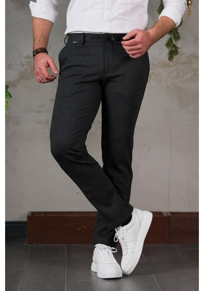 Ecer Likralı Beli Lastikli İplikli Kışlık Kumaş Erkek Jogger Pantolon Antrasit