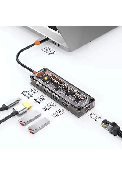 Ally 5in1 Type-c To Usb3.0 + Usb2.0 + Type-c Pd 100w + Hdmı + Ethernet Çoğaltıcı Transparan Hub- 5775